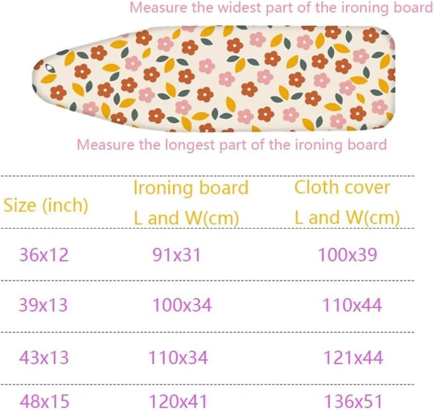 Ironing board cover, Cotton Ironing Board Covers, Adjustable Iron Replacement Cover Standard Boards, Durable Thick(Gold,48x15inch)
