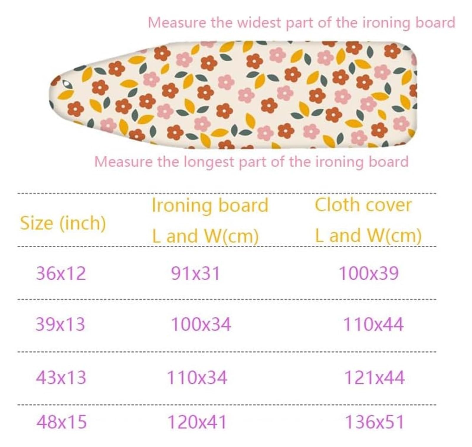 Funda de tabla de planchar de algodón, funda de tabla de planchar ajustable para tabla de planchar estándar, gruesa (dorado, 121,9 x 38,1 cm)