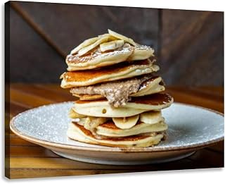 Wall Art Canvas decor Prints Painting Closeup shot Peanut butter and banana protein pancakes Nature Pictures Framed for Living Room Bedroom Kitchen Home and Office24x32in