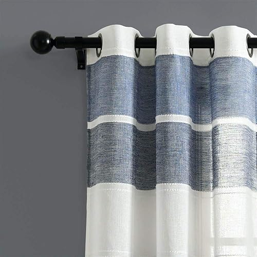 Miniatura 6 de Lush Decor Par de paneles de cortinas transparentes con ojales y textura azul marino (84 x 38 pulgadas)