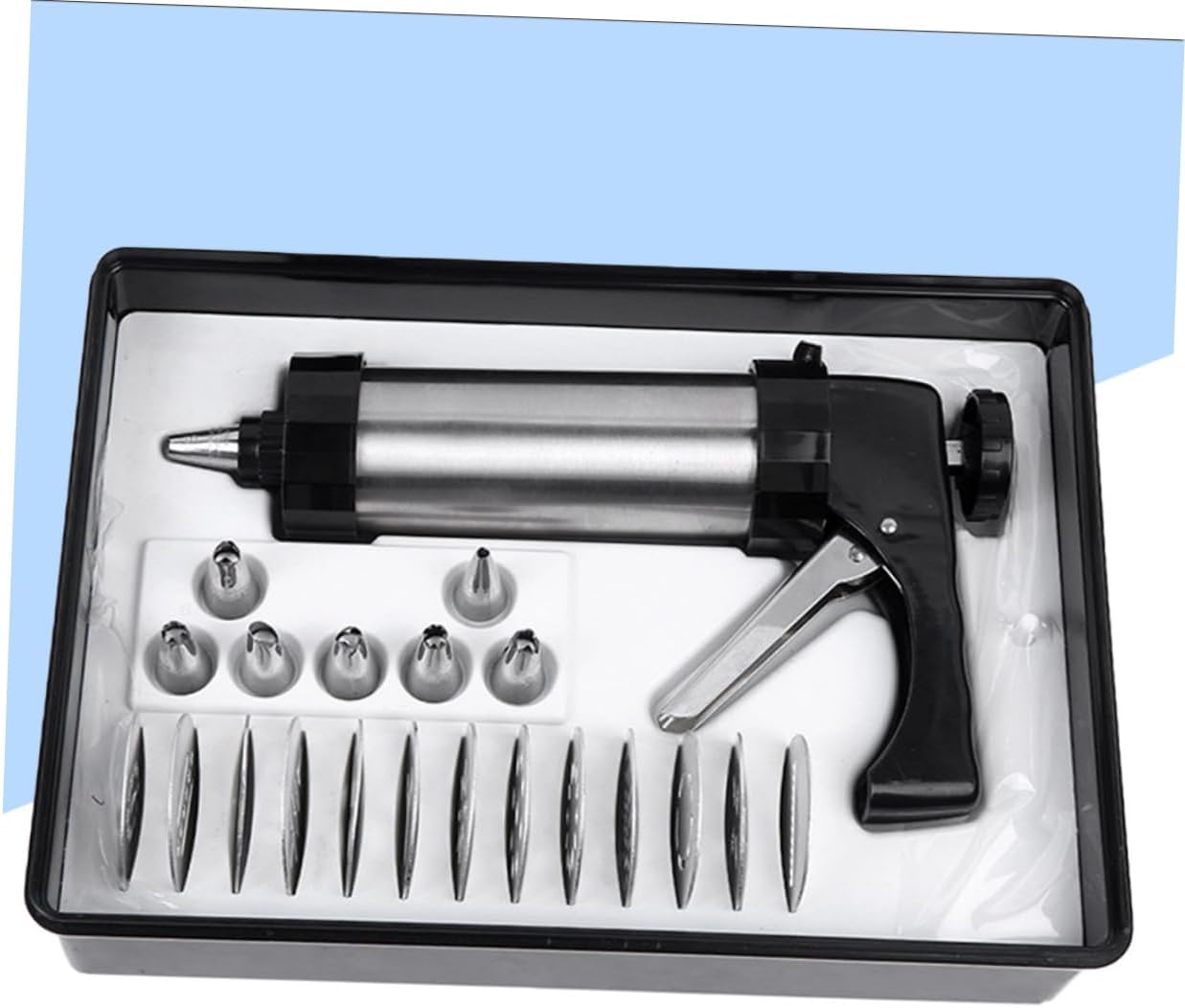 ABOOFAN 21-Piece Stainless Steel Cookie Press Kit with Comfort Grip 13 Disks 7 Icing Tips for Cake Decorating and Biscuit Making for Home Bakers