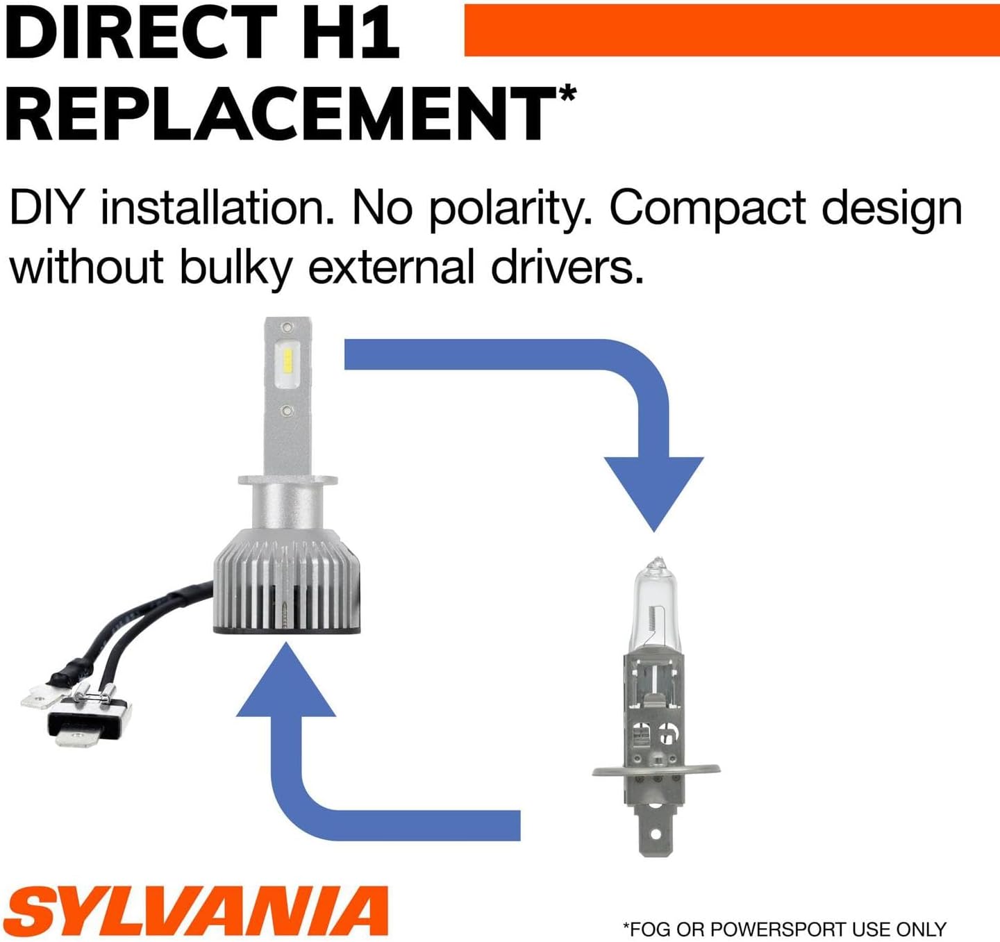 SYLVANIA H1 LED - Fog Lights For Cars and Trucks - Headlight Bulbs for Off Road Powersports - 6000k Cool White LED Light - Long-Lasting Bulbs - No Polarity - DIY Upgrade