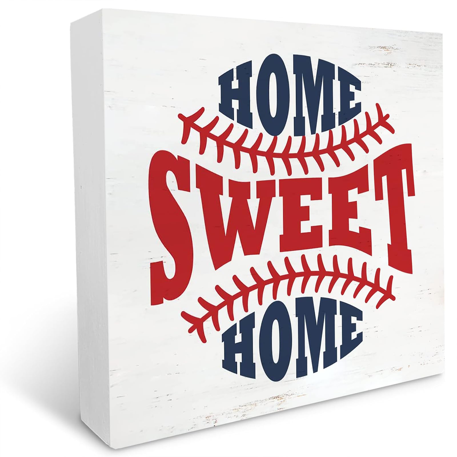 Home Sweet Home Baseball Wood Box Sign Home Decor Rustic Baseball Wooden Box Sign Block Plaque for Wall Tabletop Desk Decoration 7x7 Inch