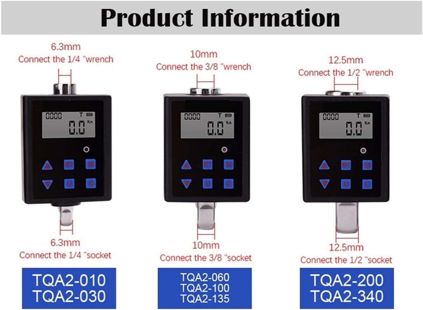 Electronic Digital Display Torque Adapter 0.3-340NM Torque Meter Connector Wrench Torque Measurement Auto Repair Tool(TQA2-200)