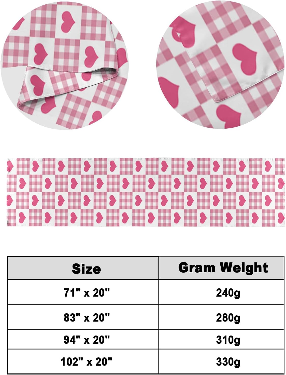 Smile Sunflower Bed Runner Scarf Valentine's Day Pink Love Pink White Plaid Bedding Scarf Decorative Bed Runners Cover for Home Bedroom Hotel Wedding Room Bed Scarf for Foot of Bed Full 83x20in
