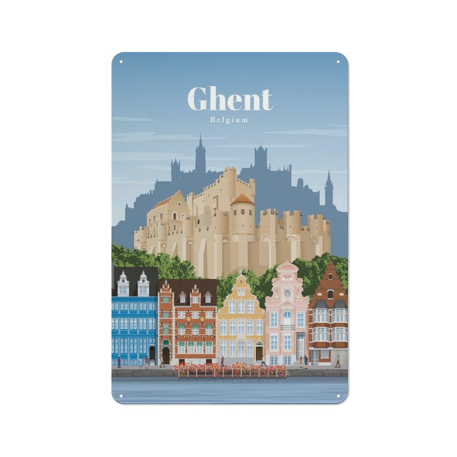 Understated Office Metal Sign 30x20cm Featuring Travel to Ghent, Studio Wall Plaque for Office, Study, Studio Or Hallway