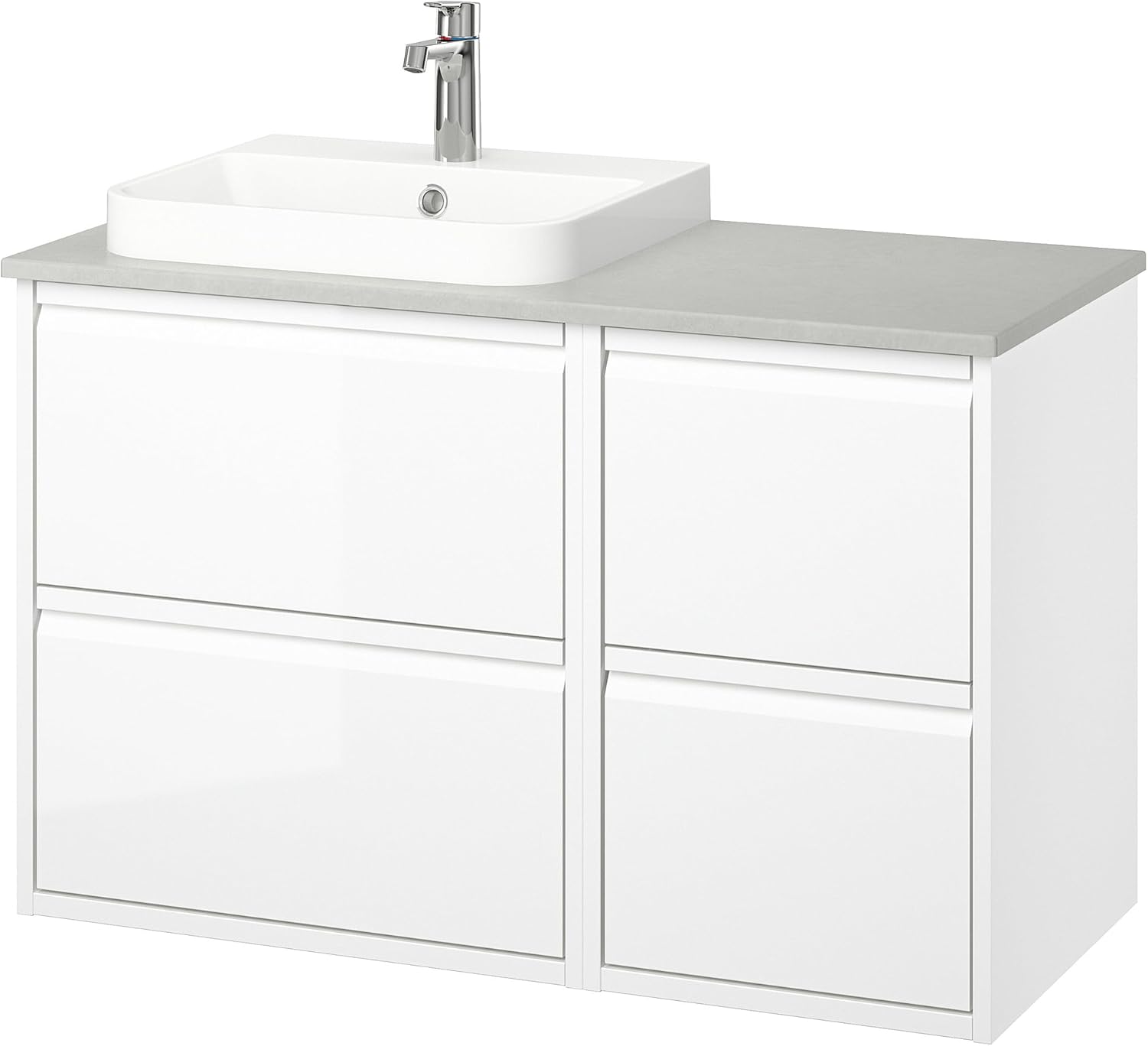BACKSJÖN/ÄNGSJÖN Wash-stand/wash-basin/tap, high-gloss white/grey stone effect, 102x49x71 cm