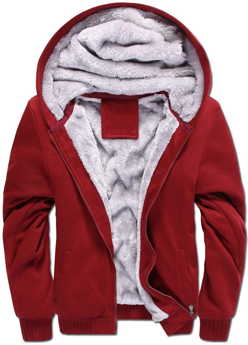VSUSN Uomo Felpa con Cappuccio Manica Lunga Felpe con Cappuccio Vello Foderato Hoodies con Cerniera Cappotto Giacca Inverno Caldo