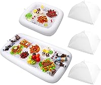 Vista 1 de Hemoton Juego de barra inflable y tienda de campaña de malla para alimentos, 1 buffet rectangular, 1 bandeja cuadrada para servir ensalada, 3