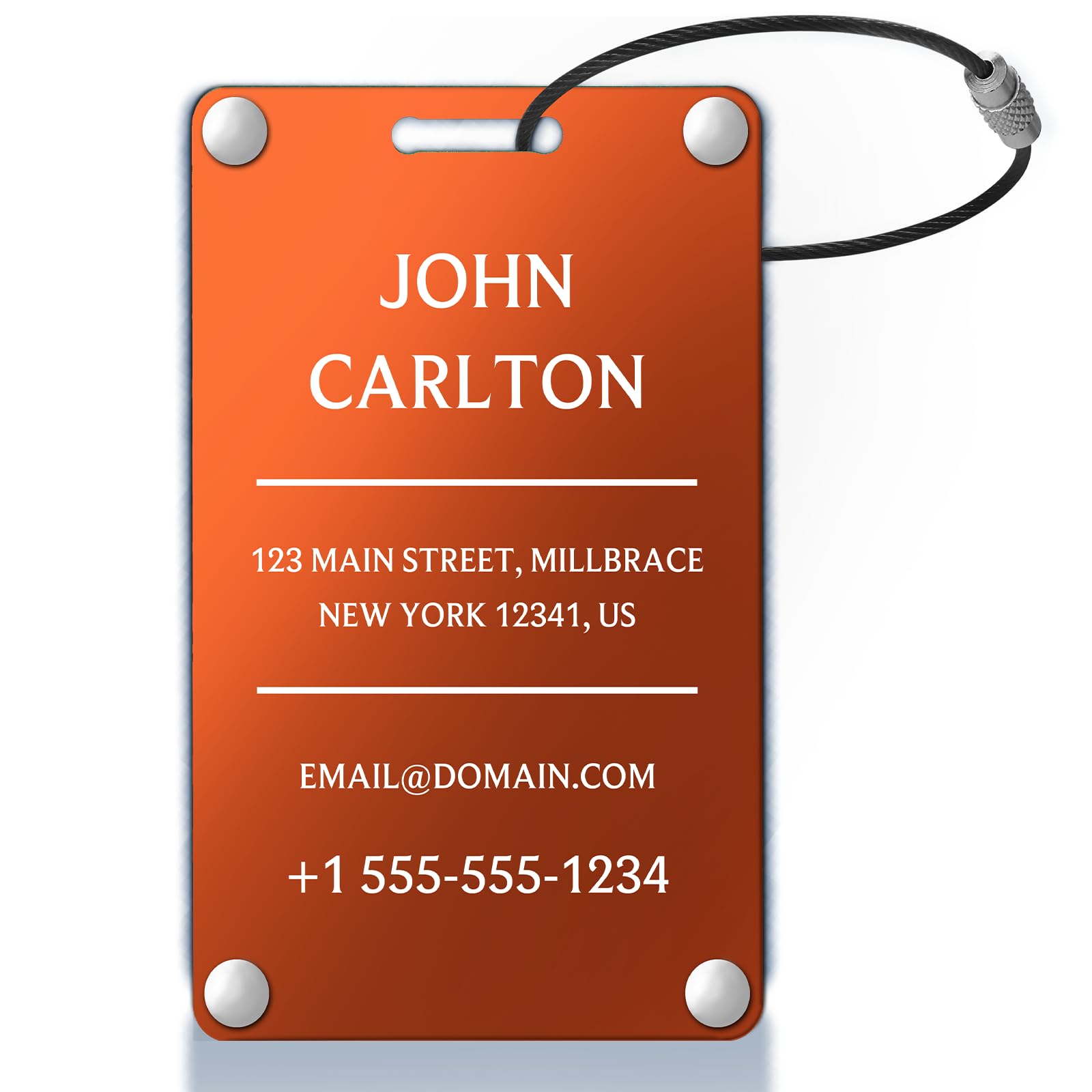Personalized Luggage Tags for Suitcases - Aluminum Custom Luggage Tags for Backpacks & Bags, Sturdy, Waterproof & Heavy Duty (Orange/Card-Sized)