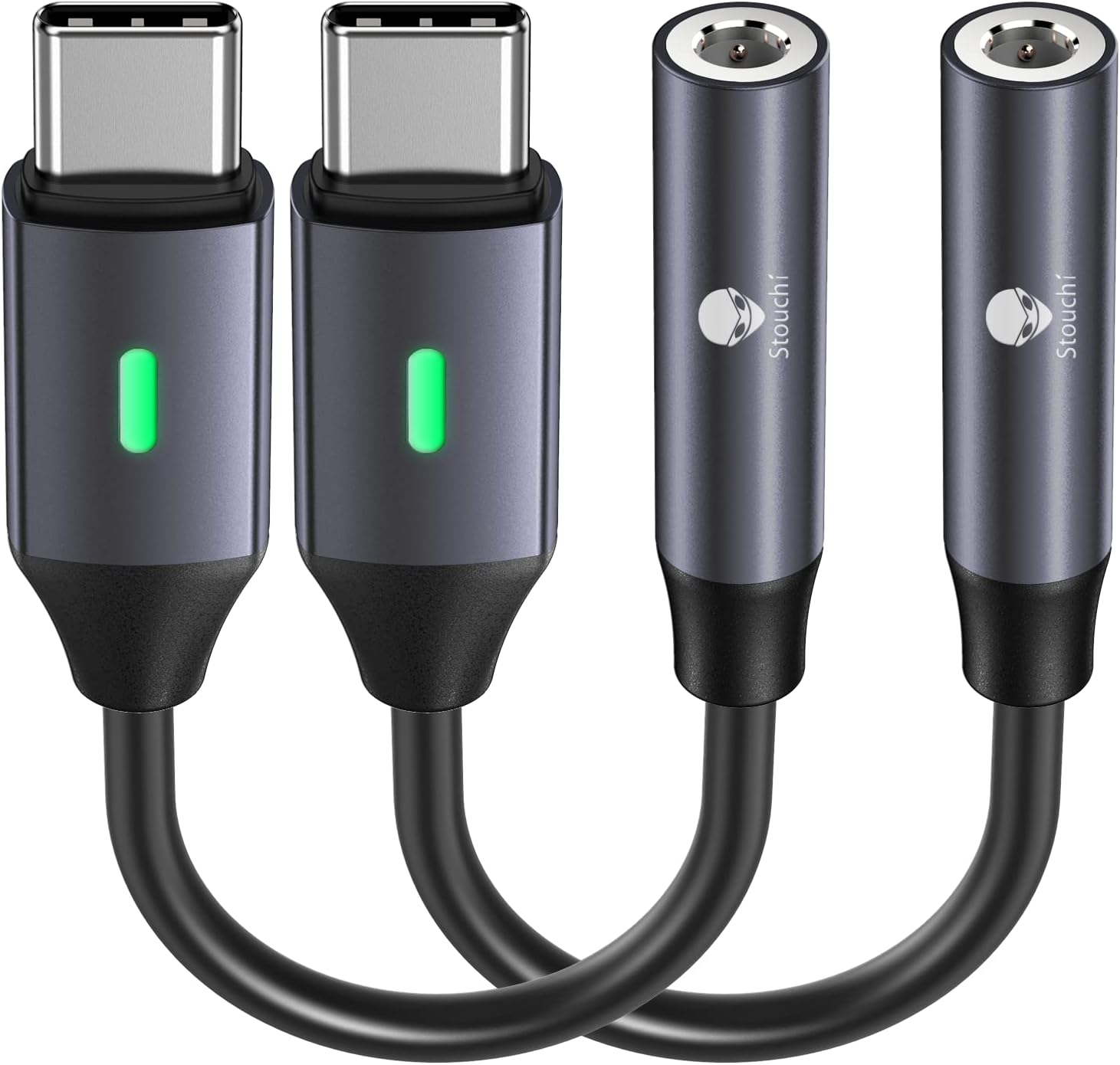 Stouchi USB C to 3.5mm Dongle Adapter (2 Packs), Type C Headphone Audio Jack Cable Cord Hi-Fi DAC Chip for iPhone 15 Pixel 9/8 /7,iPad mini 6/ Air 5th, Galaxy S22 S21 Plus Ultra Z Flip Note 20 -Grey