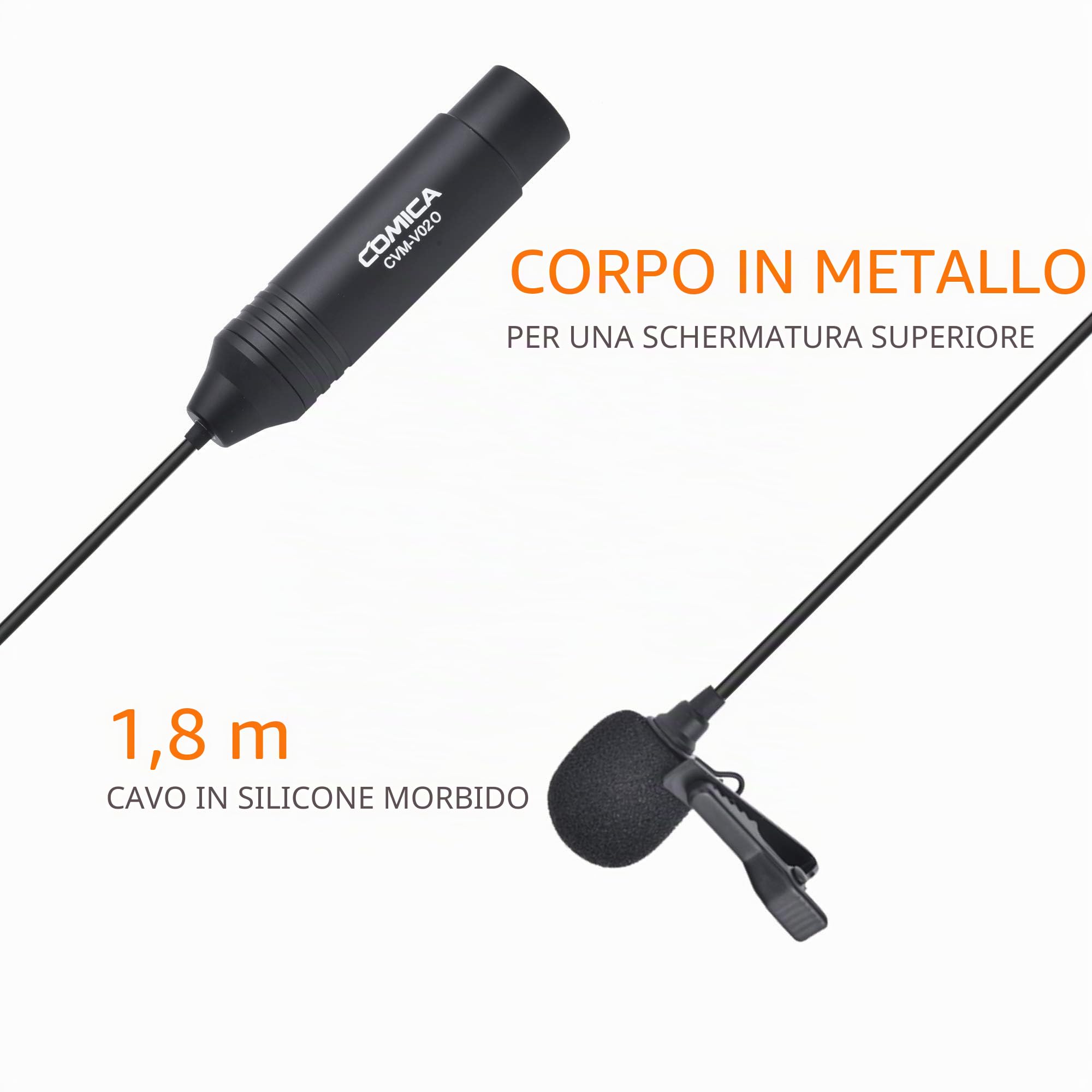 Microfono Lavalier XLR Mini, microfono a condensatore omnidirezionale Comica CVM-V02O con 3 pin, microfono Lav per camcorder con mixer e registratore Zoom H4n H5 H6 Tascam DR40 DR100 (5.9ft)(2 Pack)