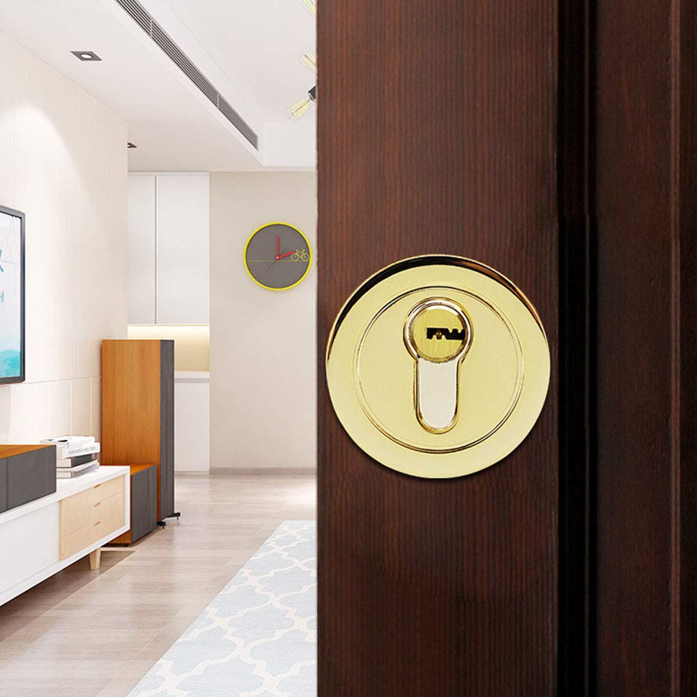 Cerrojo de seguridad de un solo cilindro, cerradura de puerta redonda de aleación de zinc, cerradura invisible moderna con llaves, cerrojo para puertas delanteras, entradas, pasajes (dorado)