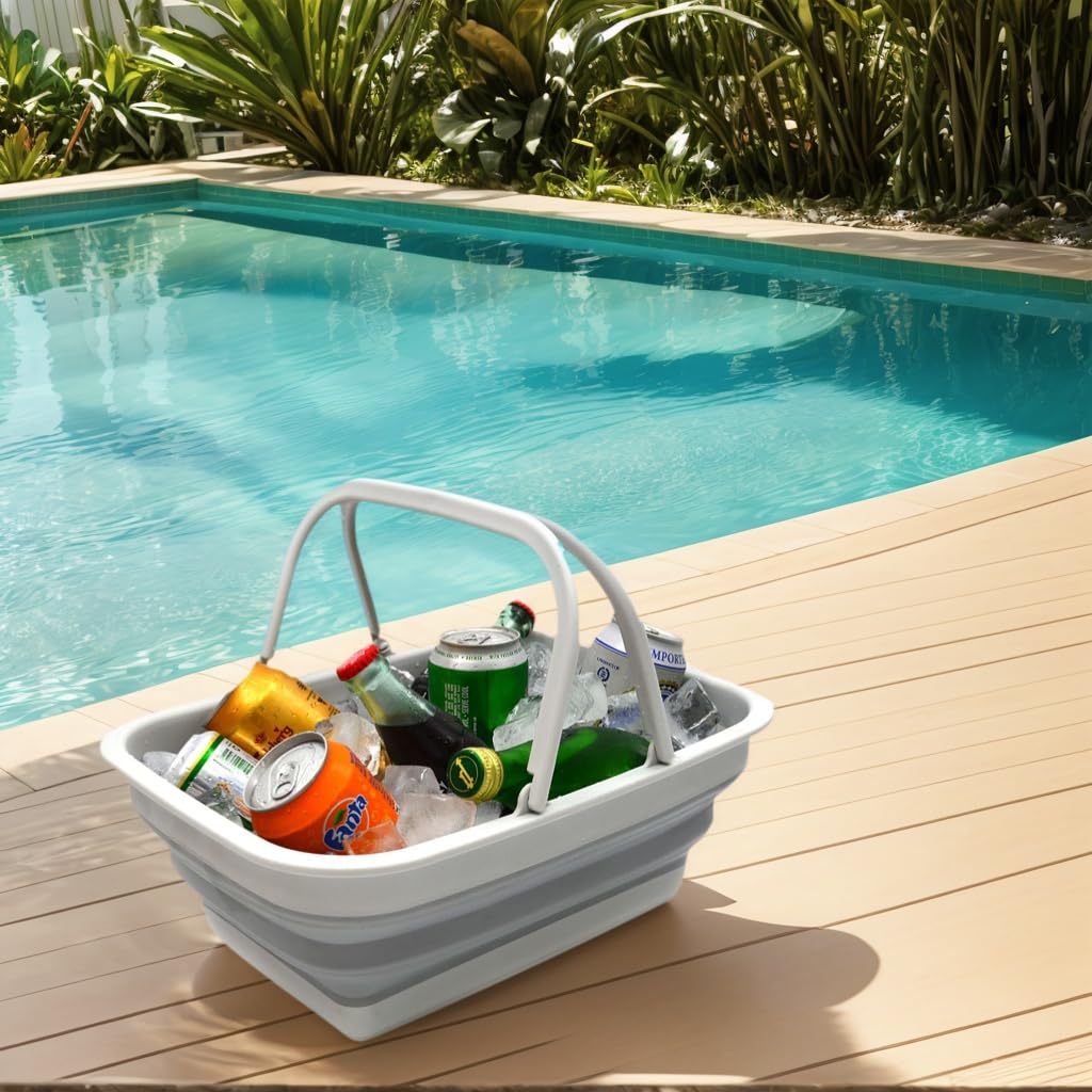 SAMMART Bassine Pliable avec poignée - Panier de Pique-Nique Portable - Sac de Courses Pliable - Boîte de Rangement Peu encombrante (Gris, 1)
