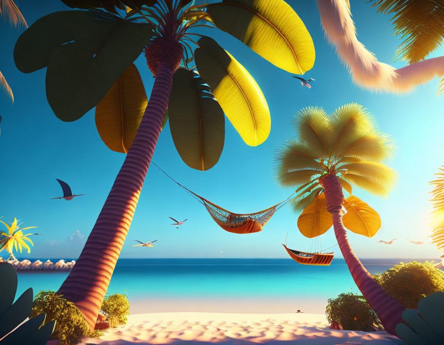 Poster jungle exotique hamac SERENDIPITP toile murale salon 58x90 cm