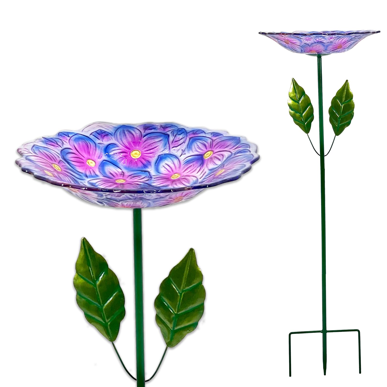 Photo 1 of WUFEILY Glass Bird Bath and Feeder with Hydrangea Decor Stake
