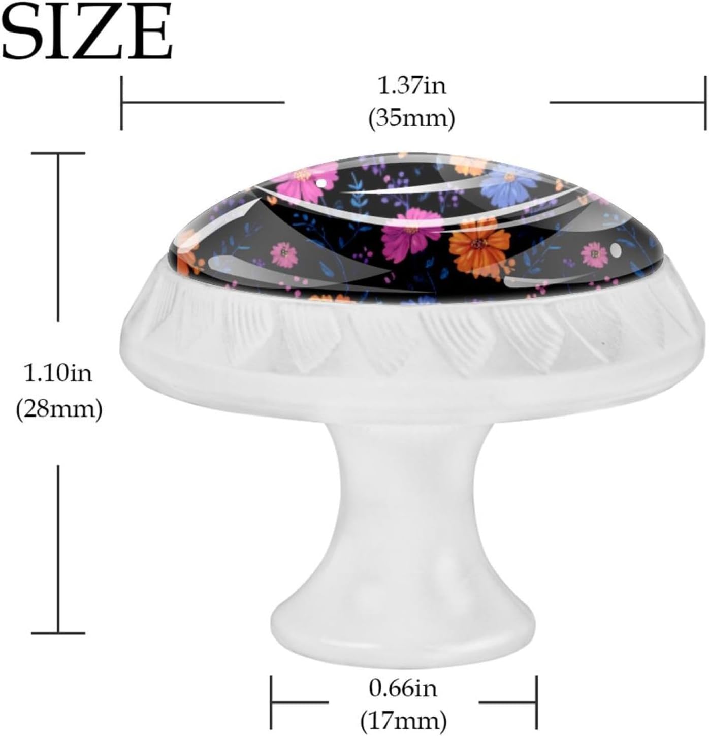 Black Base Little Flower (1) Decorative Cabinet Knobs, Crystal Glass Drawer Knobs with Screws for Kitchen Bathroom Dresser Wardrobe