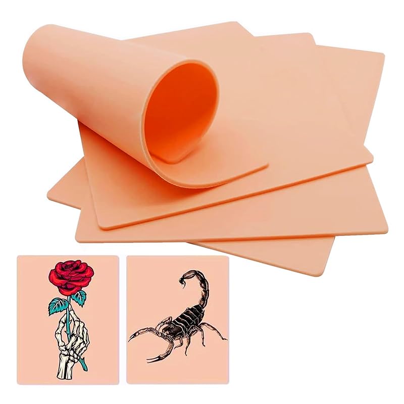 loveaiai Pele de silicone para prática de tatuagem, 3 mm, 4 unidades, 20,32 x 30,48 cm