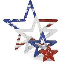 COCHIE 4th of July Decorations Stars Set of 4, Red White Blue Decor, Patriotic Memorial Day Star Tiered Tray Decor, Labor Day Fourth of July Decoration for Home Office Table Shelf Retro Flag