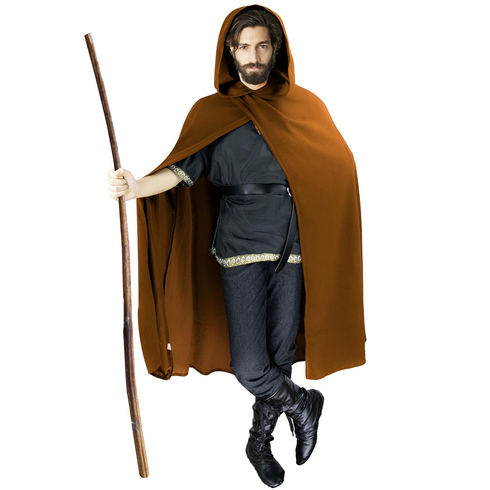 FSUJWOA Renaissance Hooded Cape Medieval Costumes with Hood Cloak Halloween Costume (Brown, Style-1)