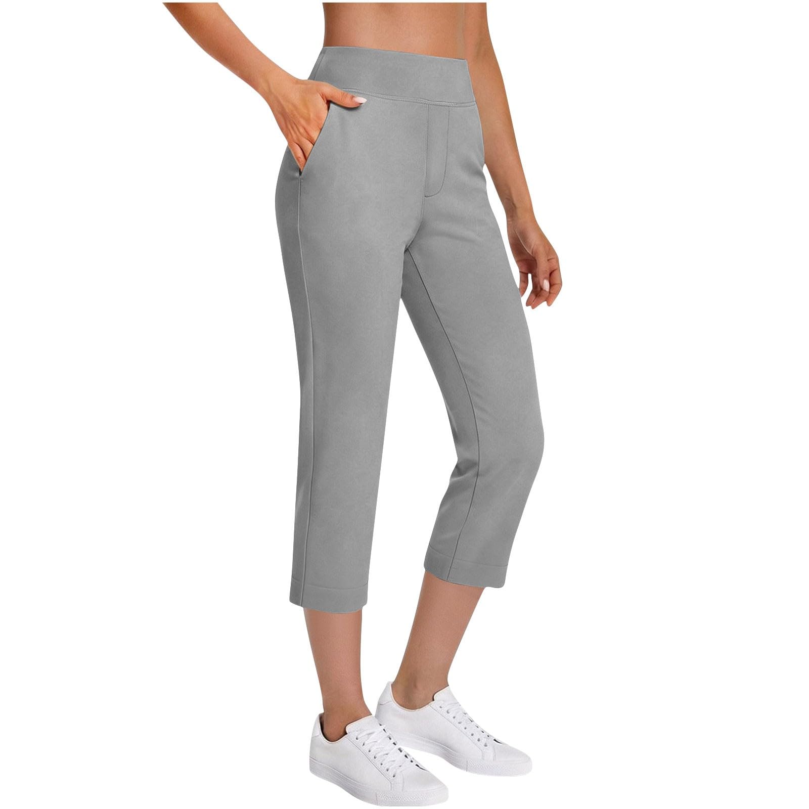 7/8 Hose Damen Sommer, Stretch Hohe Taille Golfhose Golf Bein Elastischer Bund Hosen Jogginghose Lässig Sporthose Freizeithose Trainingshose Leichte Stoffhose Anzughose