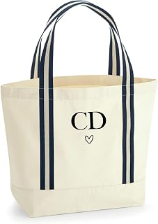 Personalised Beach Bag with Initials & Heart, Large Monogram Canvas Bag, Large Tote Bag, Shopper Bag, Woman Bag, Birthday Gift for Her, Bridesmaid Gift