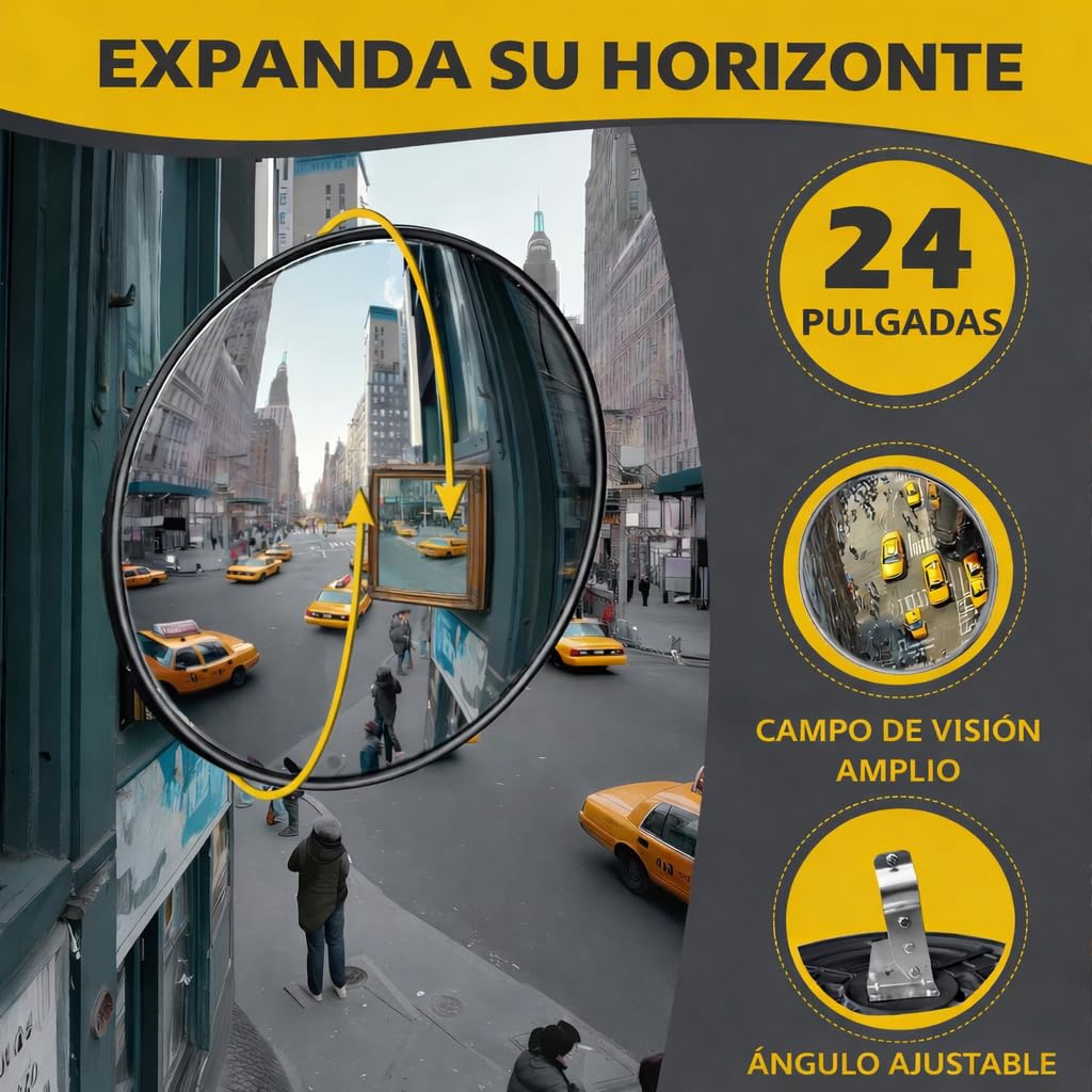 Espejo Convexo de 60cm ZincOrange – Espejo de Seguridad para Puntos Ciegos, Aparcamientos, Garajes y Almacenes – Uso Interior y Exterior (negro, 60cm)