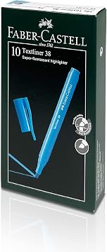 Faber-Castell Textliner 38 Super-Fluorescent Highlighter Pen - Markers, Highlighters Assorted Colors | Chisel Tip Highlighter Pens | Lightweight, Slim Design & Slim Barrel - 10 Count Blue