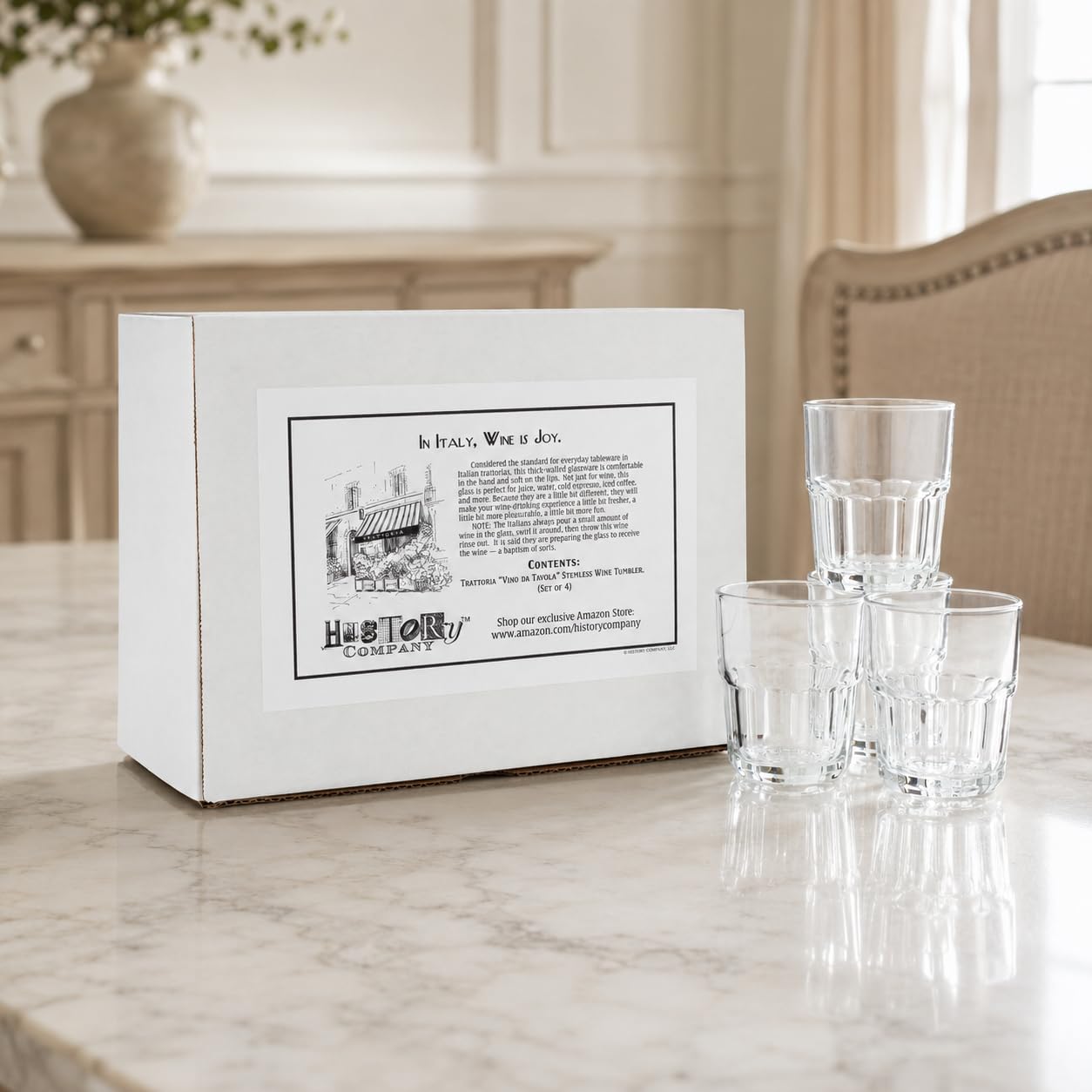 Vino da Tavola Weinglas ohne Stiel und stapelbar, 4-teiliges Set