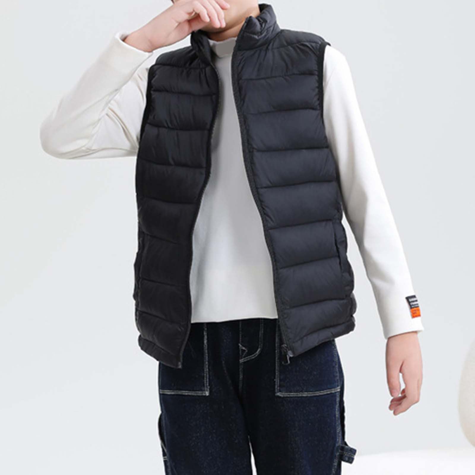 Generisch Gilet matelassé léger pour garçon Veste sans manches avec col montant Vêtements d'extérieur pour enfants et adolescents Facile à porter