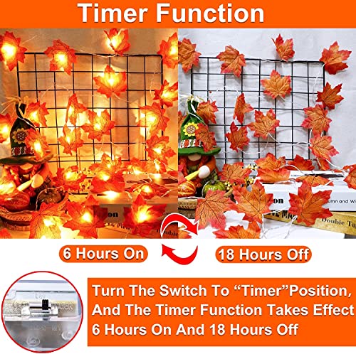 [ Timer & 3 Pack ] 30Ft Fall Garland Fall Decorations 60 Led Leaf Lights Patented Realistic Maple Leaf Battery Operated Autumn Decor Fall Thanksgiving Halloween Decor Home Indoor Outdoor Wedding #TOP2