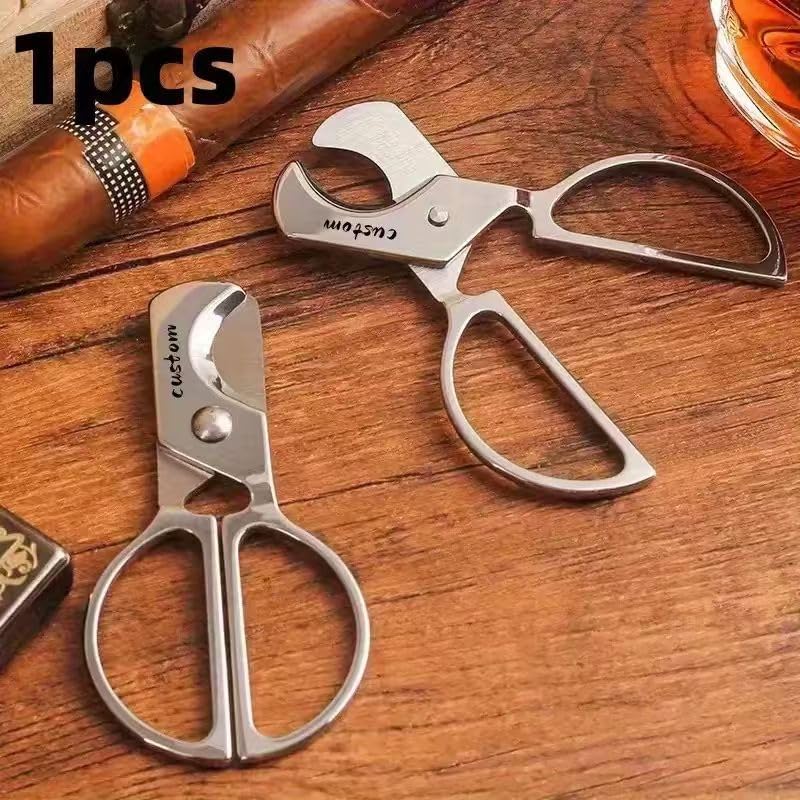Cigar Scissors Cutter Stainless Steel Heavy Duty Compact 2-in-1 Design Metal Slicer Portable Pocket Tool Case