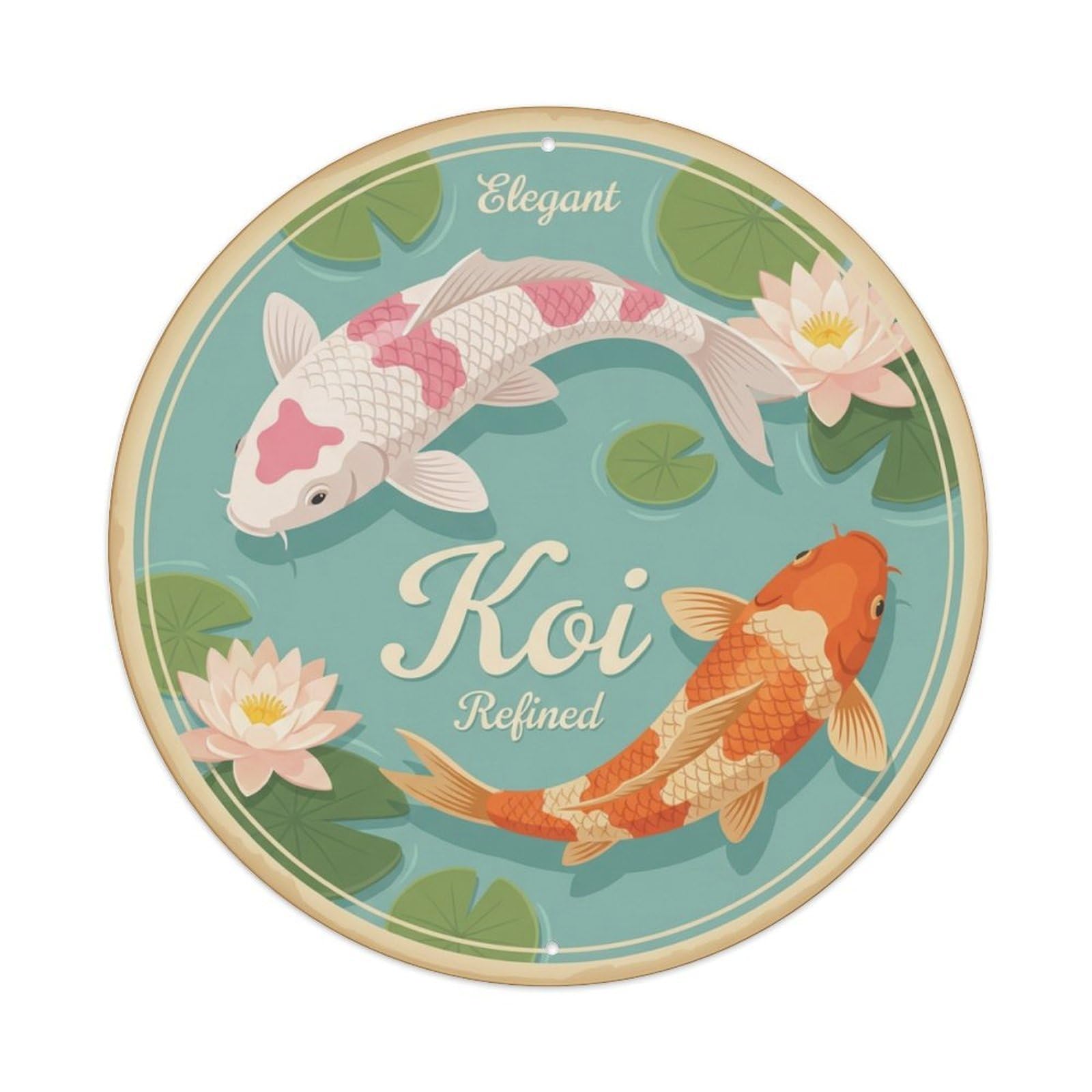 Metal Tin Sign Koi Fish Polished Elegant Japanese Vintage