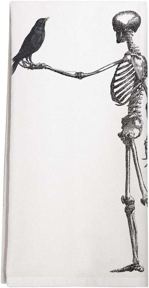 Montgomery Street Skeleton and Raven Cotton Flour Sack Dish Towel
