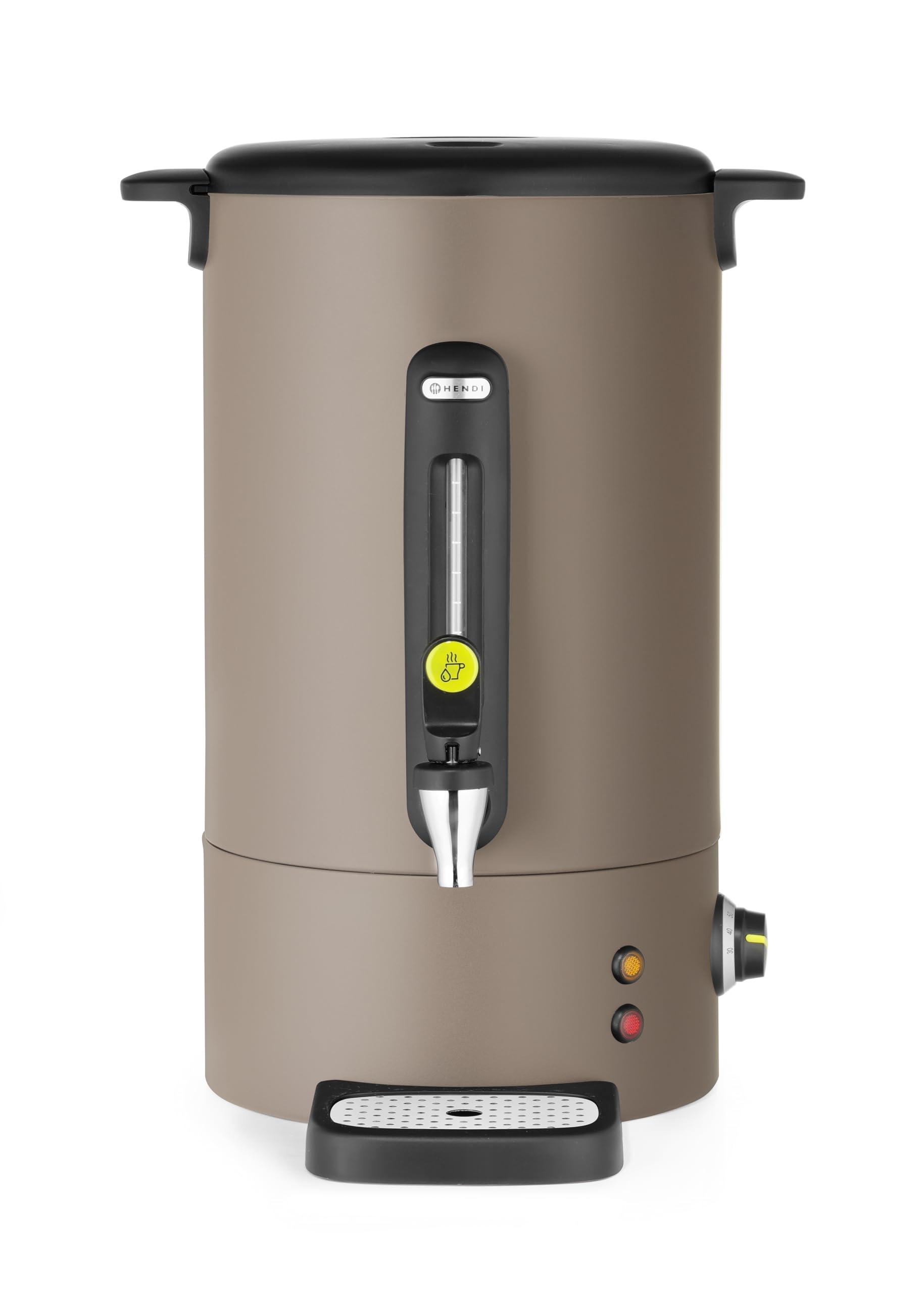 HENDI Bollitore per bevande calde 16L UNIQ, dispenser acqua calda con parete singola, per vin brulè e acqua bollente, fino a 100°C, 230V, 50/60Hz, 1650W, 357x380x(H)502mm, grigio tortora, Inox, PP