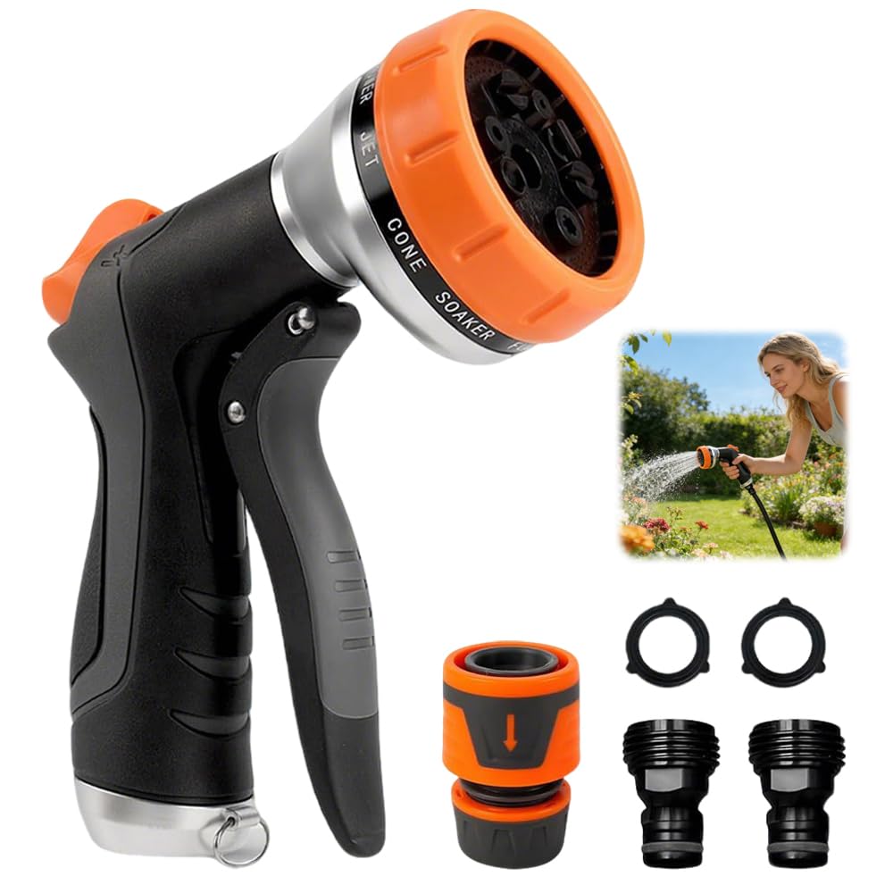 DAJASD Garden Hose Pipe Spray Gun Set, 2Pack Metal Hose Pipe Spray Gun with Water Flow Control & Quick Connector, 10 & 2 Modes, Garden Hose Nozzles & Spray Guns for Lawn & Plant, Car & Pet Washing