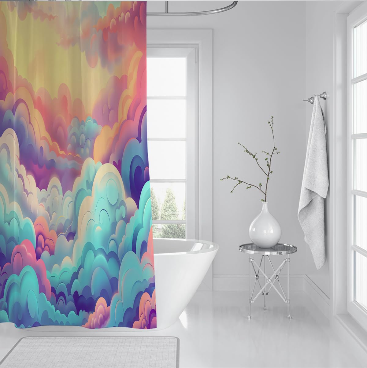 Dreamy Skyscape Zasłona prysznicowa z haczykami, do dekoracji łazienki, wodoodporna, bardzo długa, 200 x 200 cm