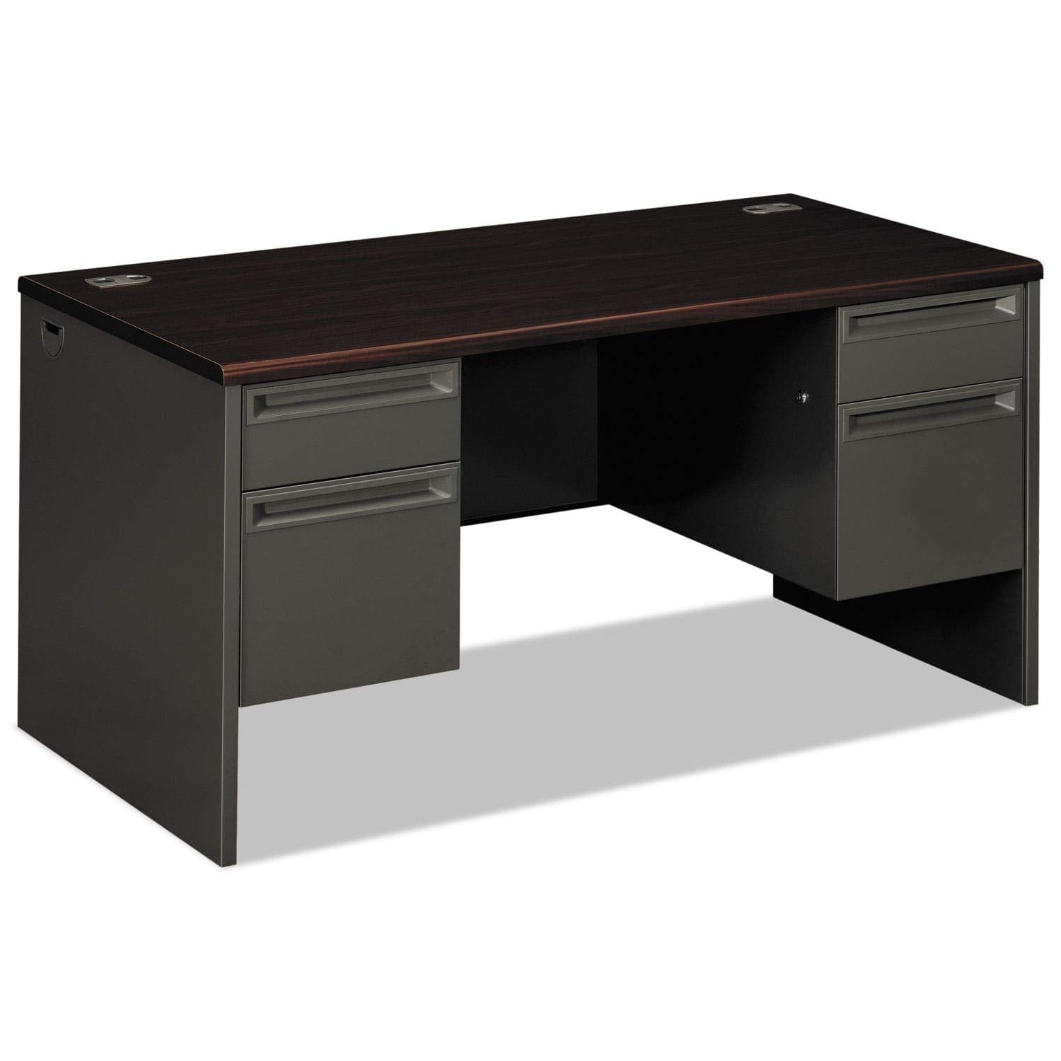 HON 38000 Series Double Pedestal Desk - 2 Box Drawers with 2 File Drawers, 60" W, Mahogany & Charcoal (H38155)