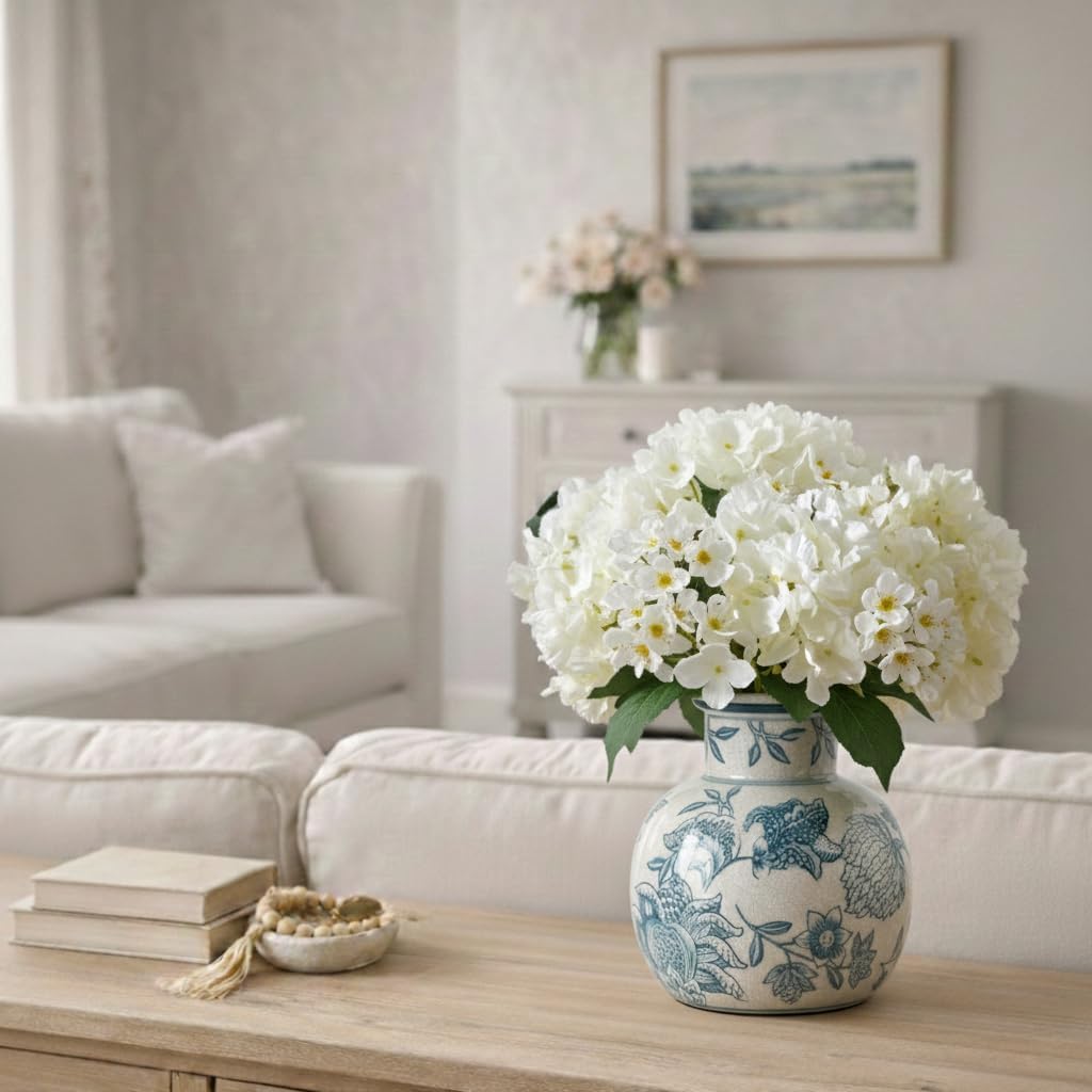 SIDUCAL Blue and White Vintage Vase | 6 Inch Ceramic Chinoiserie Floral | Retro Ice Cracked Blue and White Porcelain Vase for Table, Living Room, Bathroom Decoration, Wedding, Shelf Decor, Mantel - Image 8