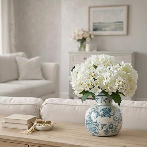 Miniatura 8 de SIDUCAL Jarrón Vintage Azul y Blanco | Cerámica Chinoiserie Floral de 6 Pulgadas | Jarrón Retro de Porcelana Azul y Blanca con Efecto Agrietado de