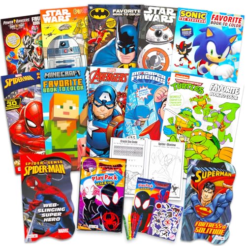 Marvel Bulk Superhero Libri da Colorare per Bambini Ragazzi 3 4 5 6 7 8 Avengers, DC Comics, Spiderman, Sonic, TMNT, Batman, Star Wars Libri di Attività con Giochi, Puzzle, Attività, Adesivi