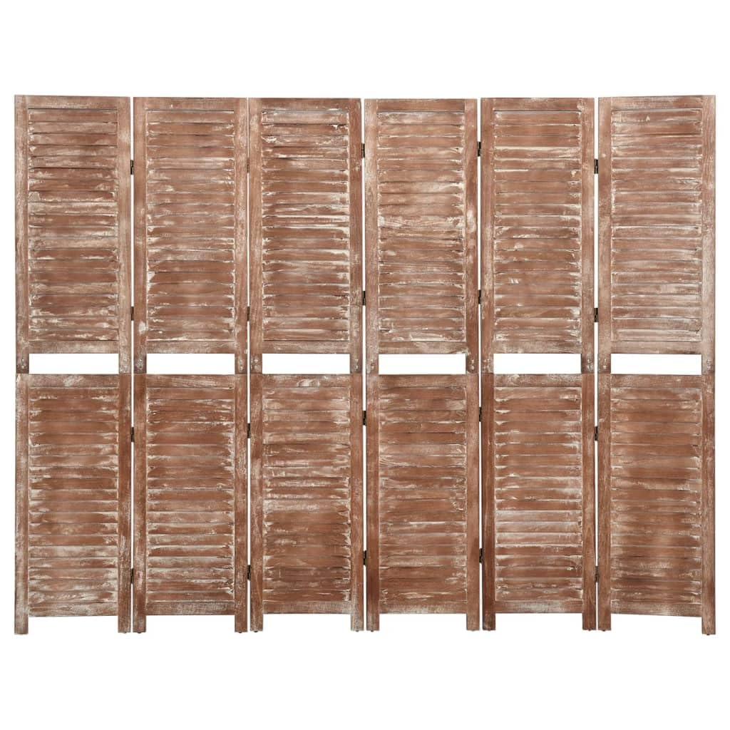 Home & Garden - Separador de ambientes de 6 paneles, color marrón, 210 x 165 cm, madera maciza de paulownia