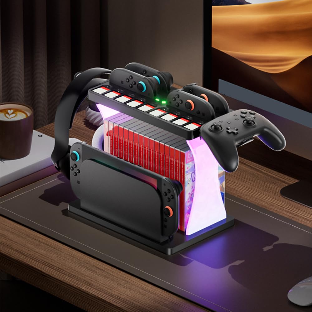 Switch2 - Supporto portaoggetti con stazione di ricarica RGB per dischi e controller