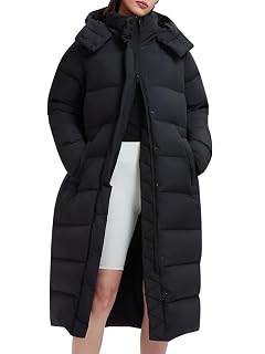 Women's 800FP Long Down Puffer Coat with Cinched Waist, Water-Resistant Winter Jacket with Removable Hood for Outdoor - Amazon product rated Grade A