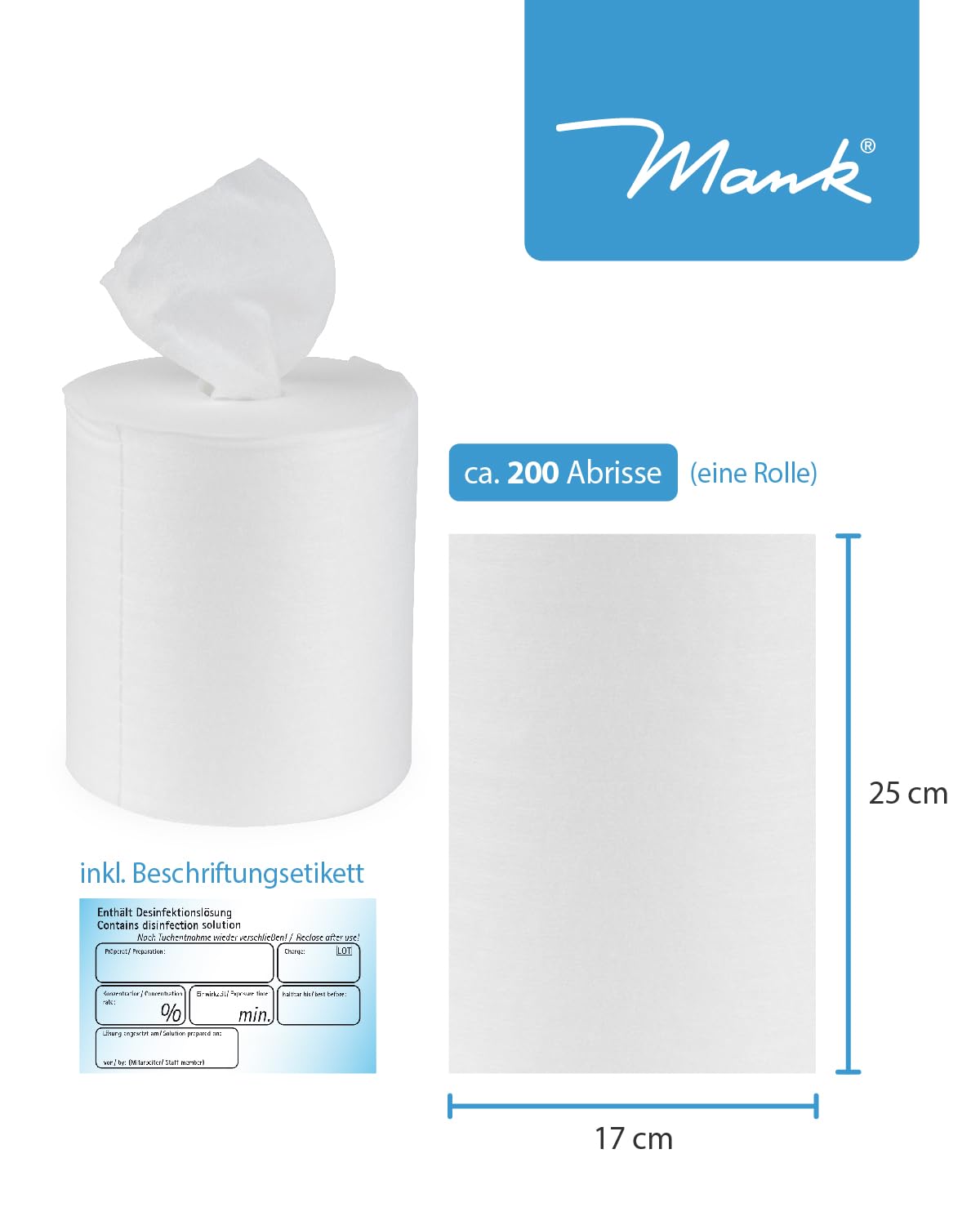 Reinigungstuch M-Wipes aus Spunlace ca. 200 Abrisse Weiß Vliesrolle im Spendereimer Wischtuch Reinigung & Hygiene 17x25 cm 1 Rolle und 1 Eimer
