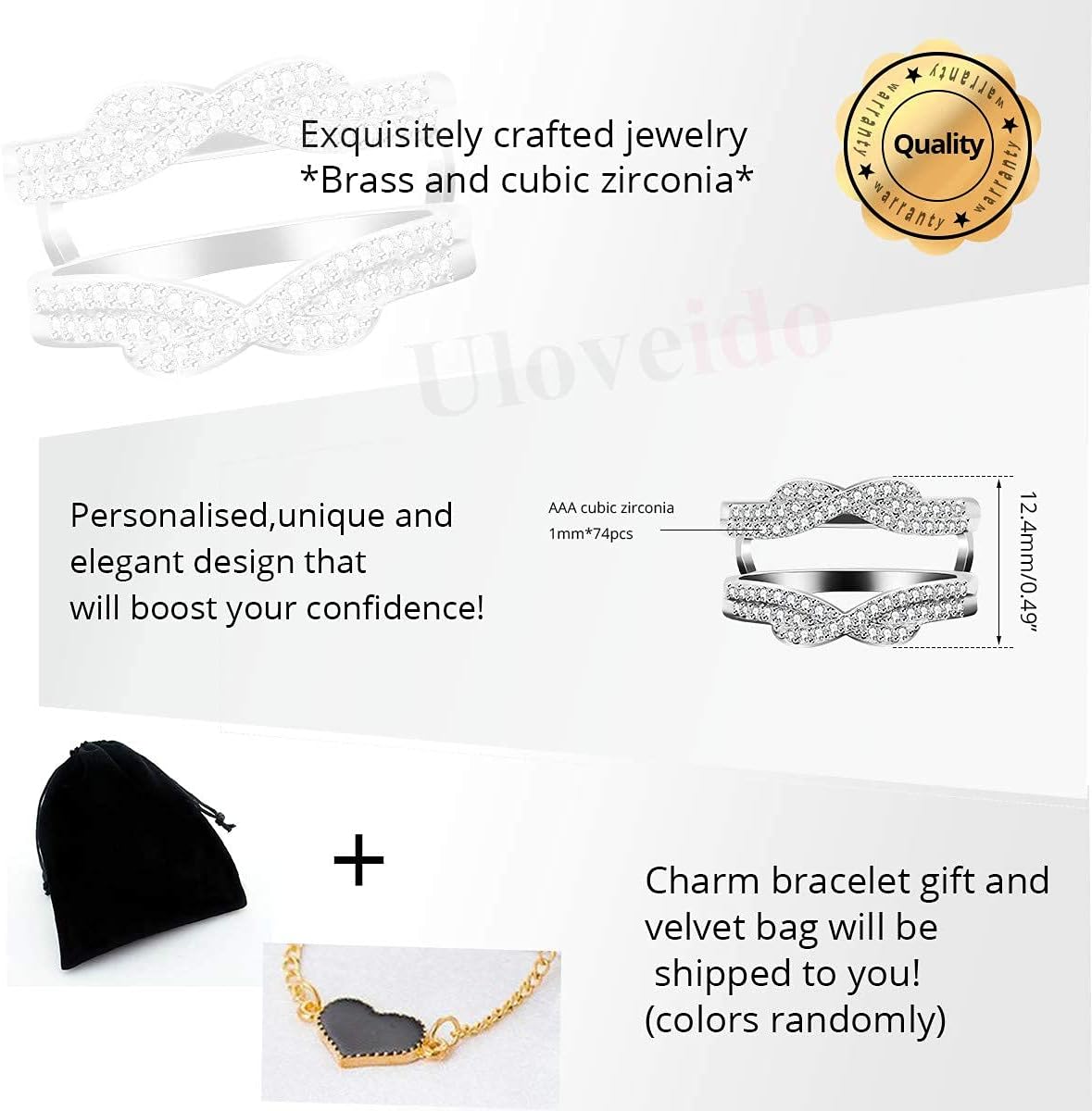 Platinum Plated Infinity Love Ring Enhancer Cubic Zirconia Wedding Band Guard Double Engagement Ring Y479-2D