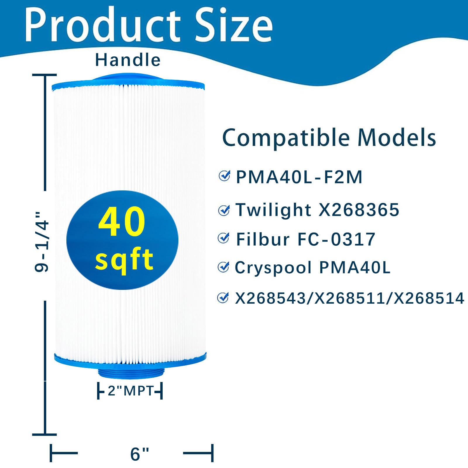Savener Spa Filter 6CH-402 Replaces PMA40L-F2M, Master Spas Twilight X268365,X268543,X268511,X268514,Unicel 6CH-402,Filbur FC-0317, 2