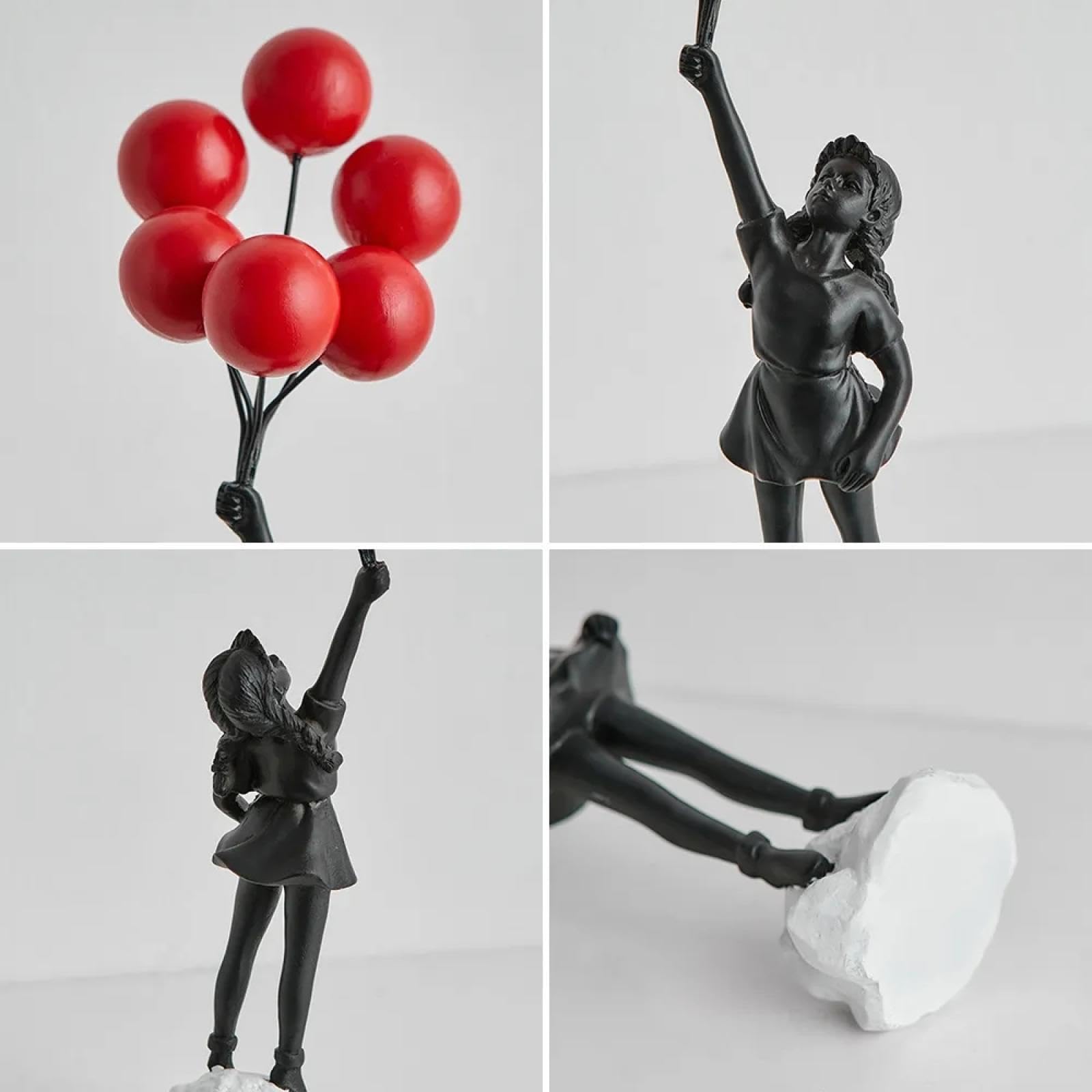 Statua di Banksy, statuetta di ragazza con palloncino volante, decorazione per la casa, scultura d'arte moderna, statuetta in resina ornamentale nero-B