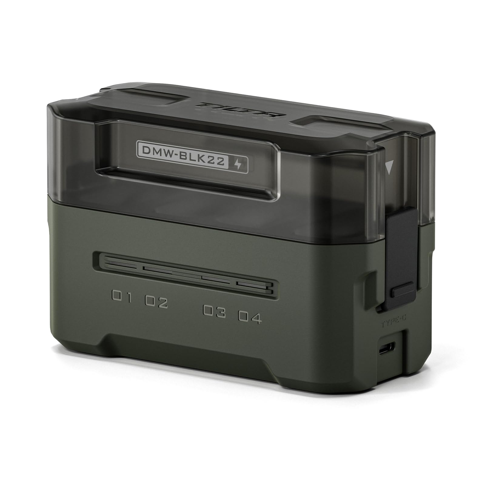 Tilta DMW-BLK22 Caricabatterie Custodia di Ricarica a 4 Canali Compatibile con Batterie DMW-BLK22, Stazione di Ricarica Portatile - Verde TBC-BLK22-GN