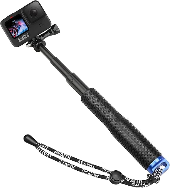 AFAITH Waterproof Aluminum Hand Grip Selfie Stick, Extendable Handheld Monopod Telescopic Pole Compatible with GoPro Hero 10 9 8 7 6 5 4 3+ 3 2 1EK5000 EK7000 SJ4000 SJ5000 Action Cameras